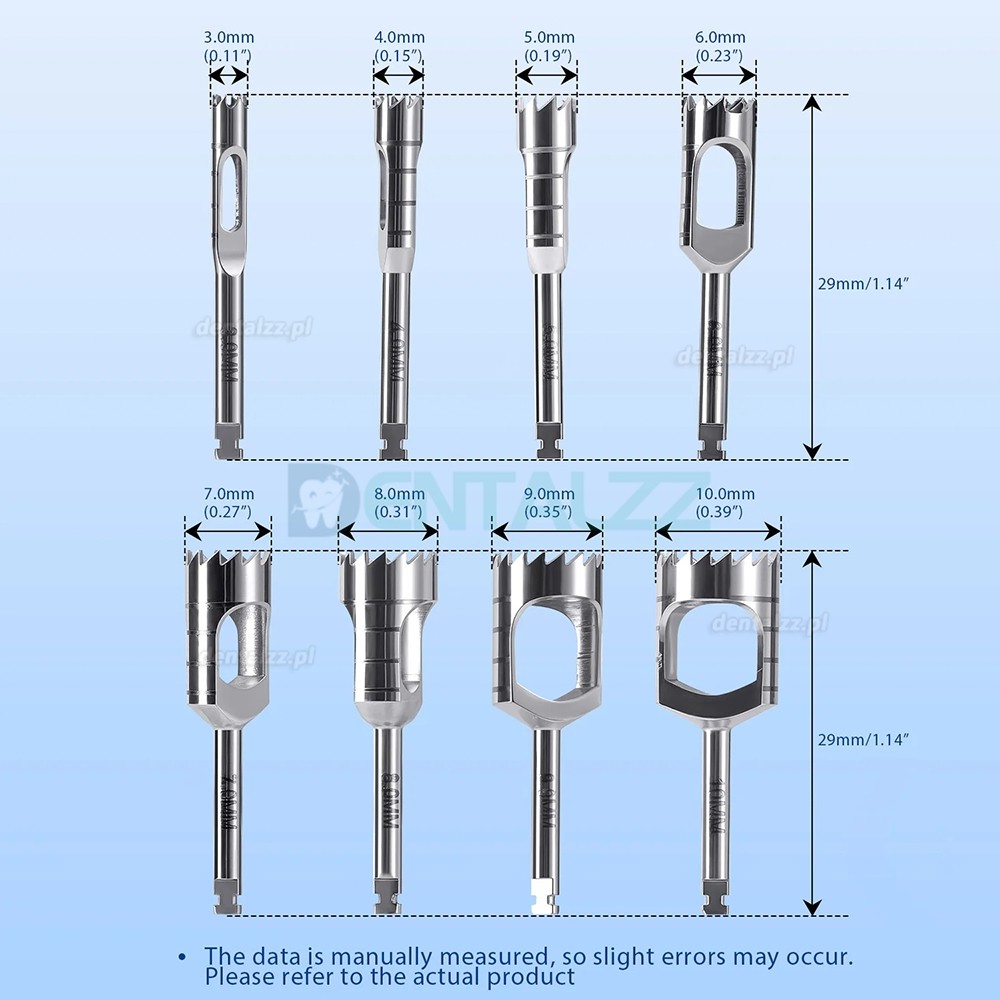 Zestaw Trepan&oacute;w Kostnych Kr&oacute;tkich Implantologicznych 8 Szt.